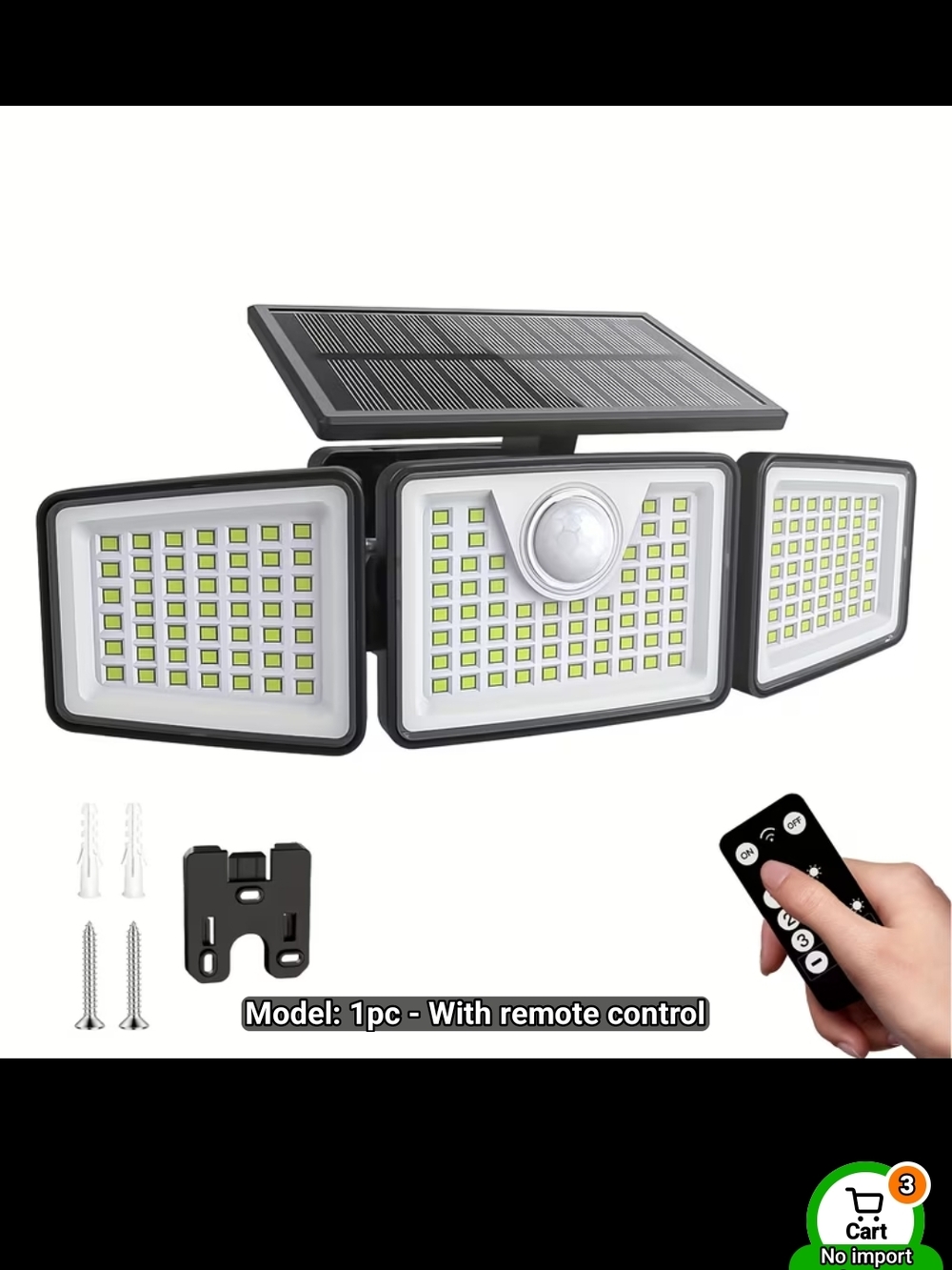 Outdoor Solar LED Security Flood Light with Motion Sensor - Black & White